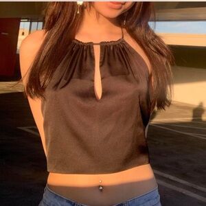 Garage Black Satin Halter Crop Top